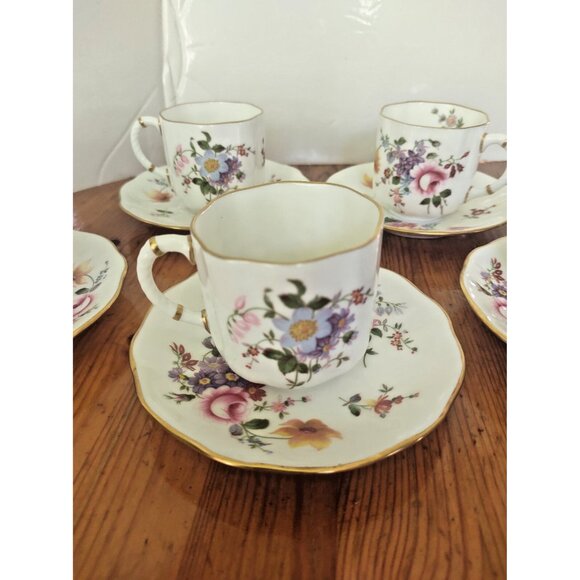 Vintage Royal Crown Derby "Derby Posies" Demitasse Cups & Saucer set of 5 - Picture 8 of 16